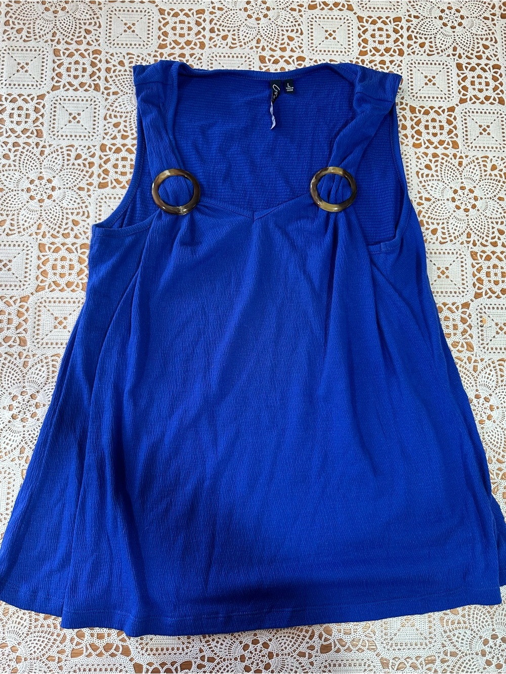 Casey Key Royal Blue Ring Accent Sleeveless Top Size Large